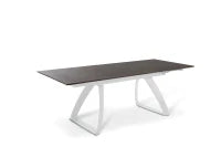 E-STYLO Tavolo allungabile con top ruggine in HPL su MDF e gambe in metallo bianco, 90cm X 170/270cm H. 76cm.