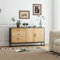 Credenza Moderna con 3 Cassetti e un Armadietto Cucina 2 Ante Soft-Close con Ripiano Regolabile