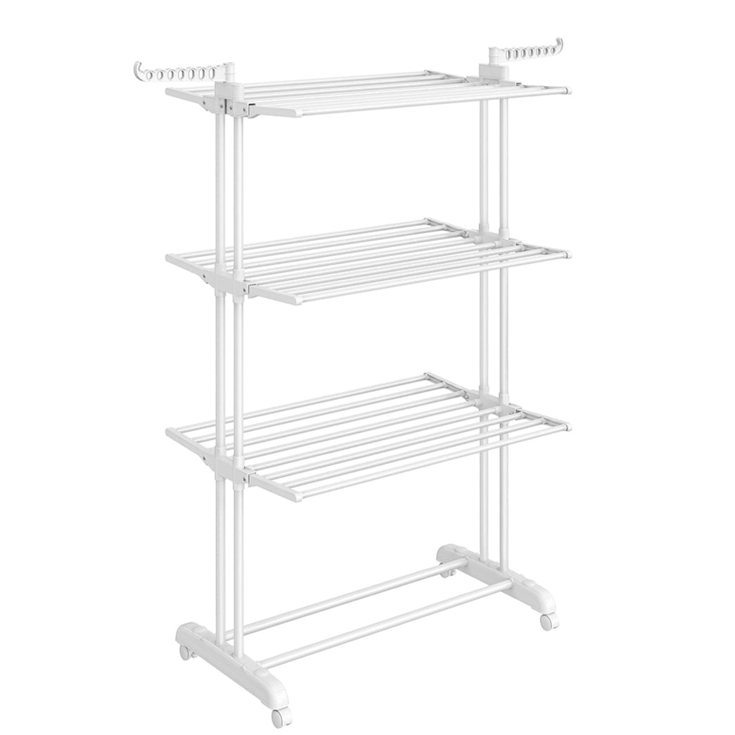 Asciugatrice mobile a 4 ripiani con ruote pieghevole 64 x 126 x 172 cm grande capacità facile da montare uso interno ed esterno bianco 12_0005841