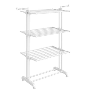 Asciugatrice mobile a 4 ripiani con ruote pieghevole 64 x 126 x 172 cm grande capacità facile da montare uso interno ed esterno bianco 12_0005841