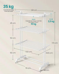 Asciugatrice mobile a 4 ripiani con ruote pieghevole 64 x 126 x 172 cm grande capacità facile da montare uso interno ed esterno bianco 12_0005841