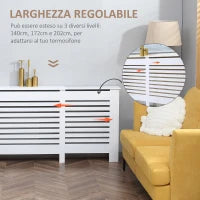 Mobile Copricalorifero Larghezza Regolabile e Mensola Superiore in MDF e Legno, 140-202x19x82.5cm, Bianco