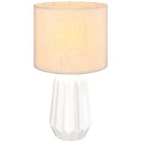 Lampada da Tavolo con Base in Ceramica e Paralume in Lino Stile Retrò 40W Bianco e Beige