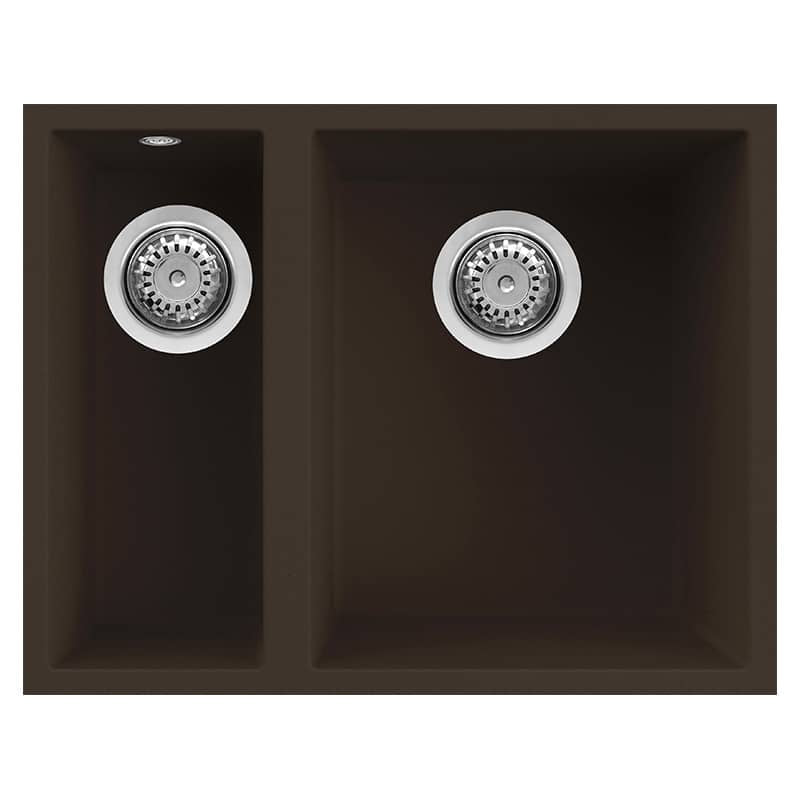 Lavello Elleci Incasso 2 vasche 56x44 Quadra 150 Sottotop Granitek Espresso Marrone LGQ15078BSO