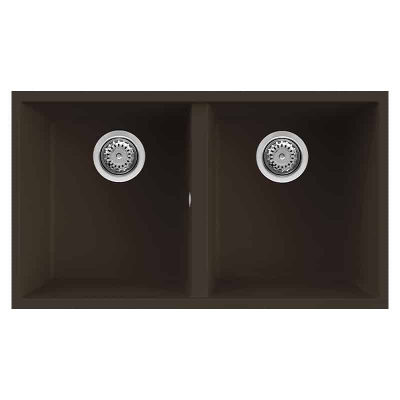 Lavello Elleci Incasso 2 vasche 76x43,5 Quadra 350 Sottotop Granitek Espresso Marrone LGQ35078BSO