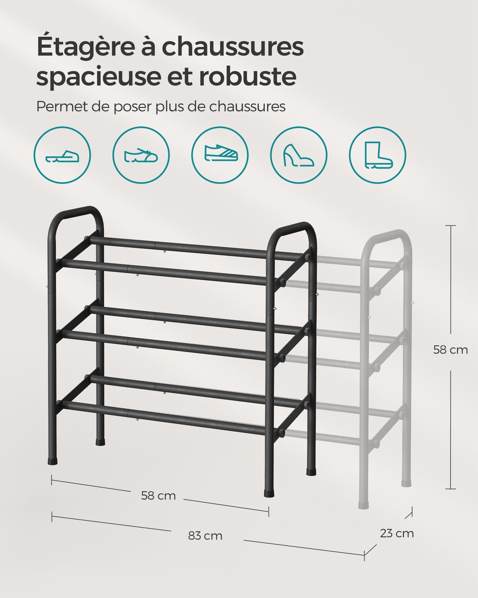 Scarpiera a 2 ripiani regolabile per ingresso facile da montare in metallo nero 12_0005463