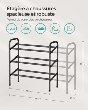 Scarpiera a 2 ripiani regolabile per ingresso facile da montare in metallo nero 12_0005463