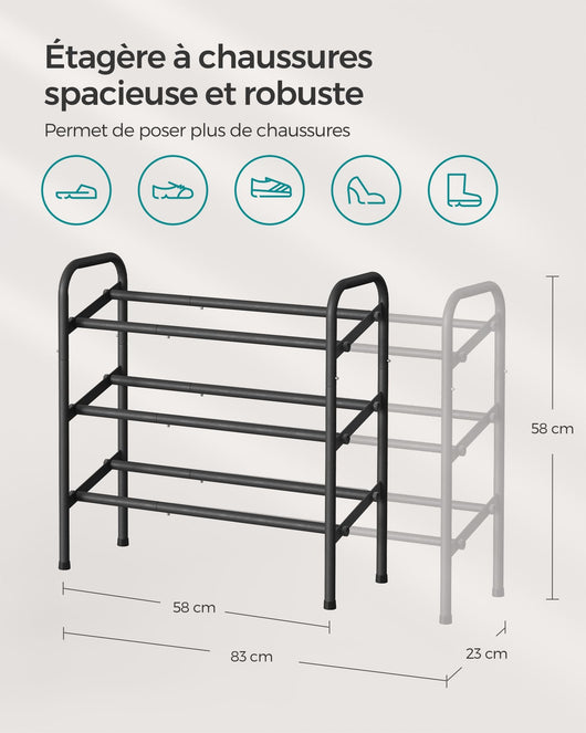 Scarpiera a 2 ripiani regolabile per ingresso facile da montare in metallo nero 12_0005463