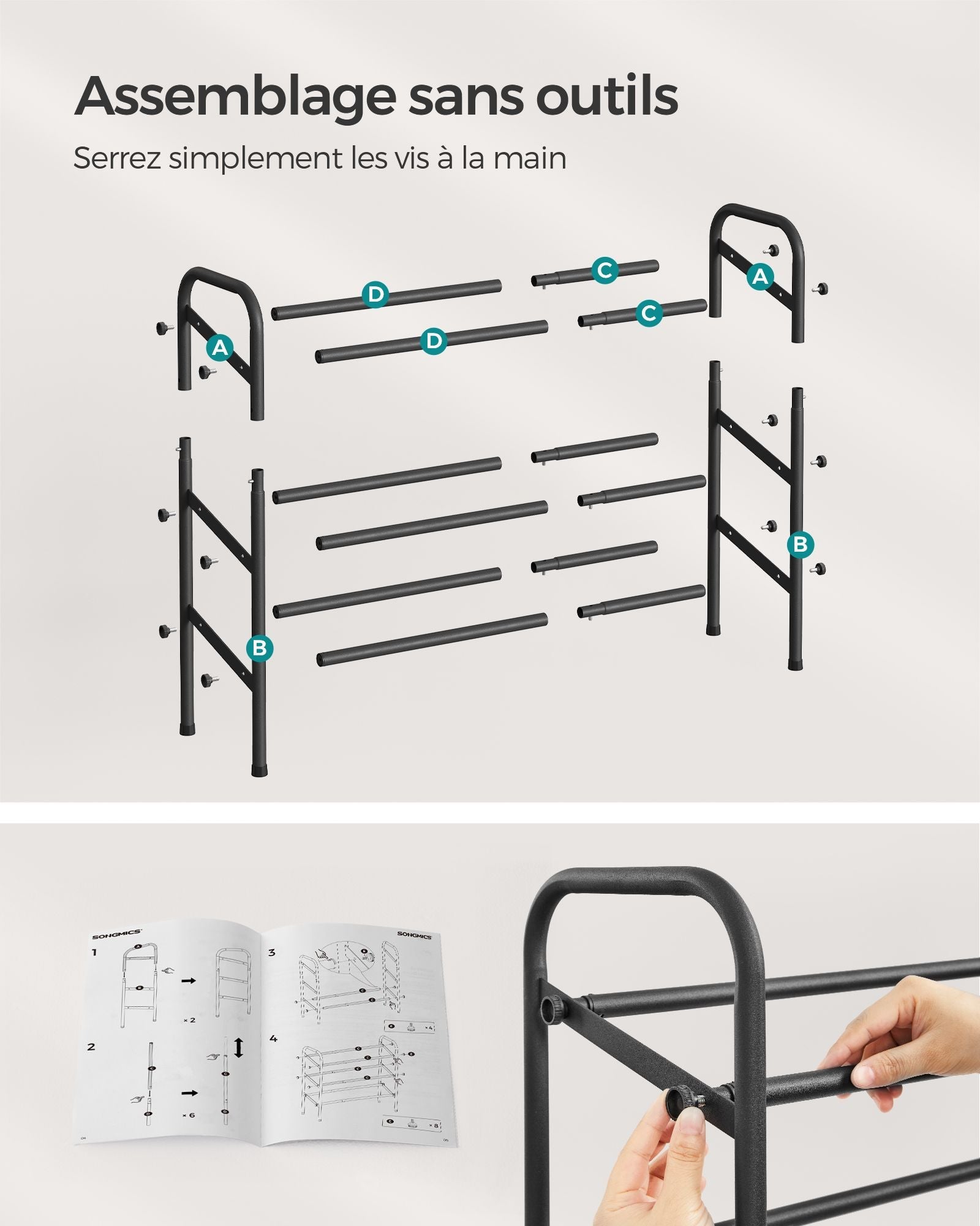 Scarpiera a 2 ripiani regolabile per ingresso facile da montare in metallo nero 12_0005463