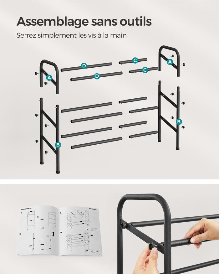 Scarpiera a 2 ripiani regolabile per ingresso facile da montare in metallo nero 12_0005463