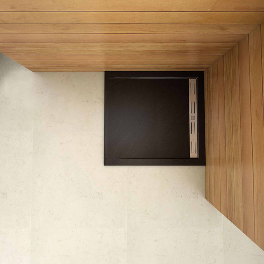 Piatto Doccia Quadrato 70x70x3cm in Pietra Vulcanica e Resina Mista Finitura Pietra Nera Ruvida Ultraslim Antiscivolo Antibatterico