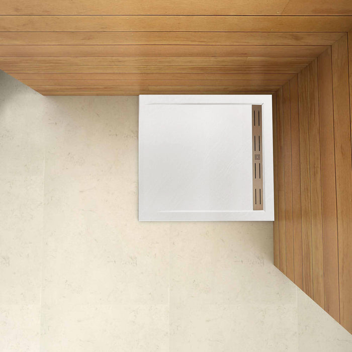 Piatto Doccia Quadrato 80x80x3cm in Pietra Vulcanica e Resina Mista Finitura Pietra Bianca Ruvida Ultraslim 3 cm Antiscivolo Antibatterico