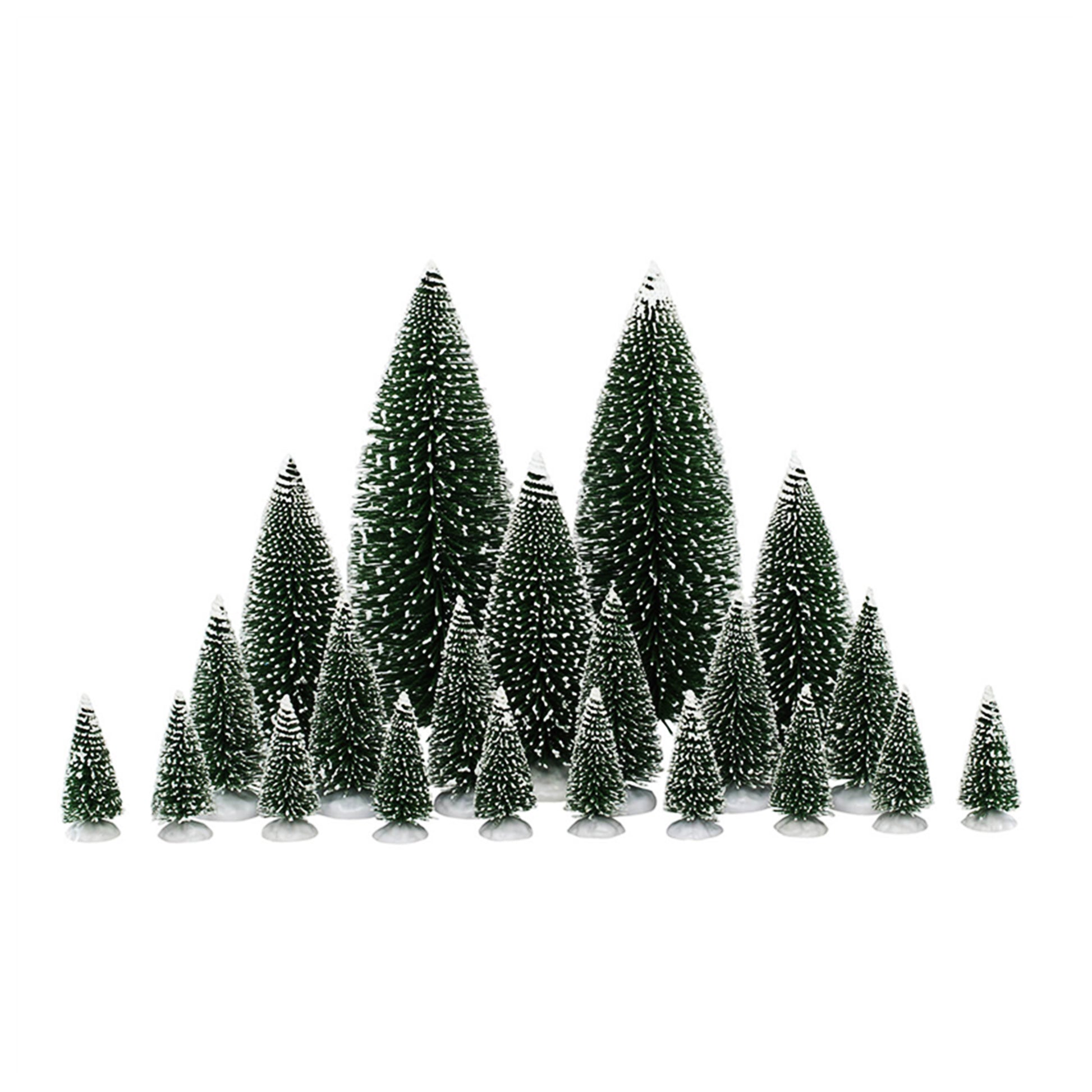 Set 21 Pini Alberi Assortiti per Villaggi Natalizi Varie Dimensioni in Poliestere Verde