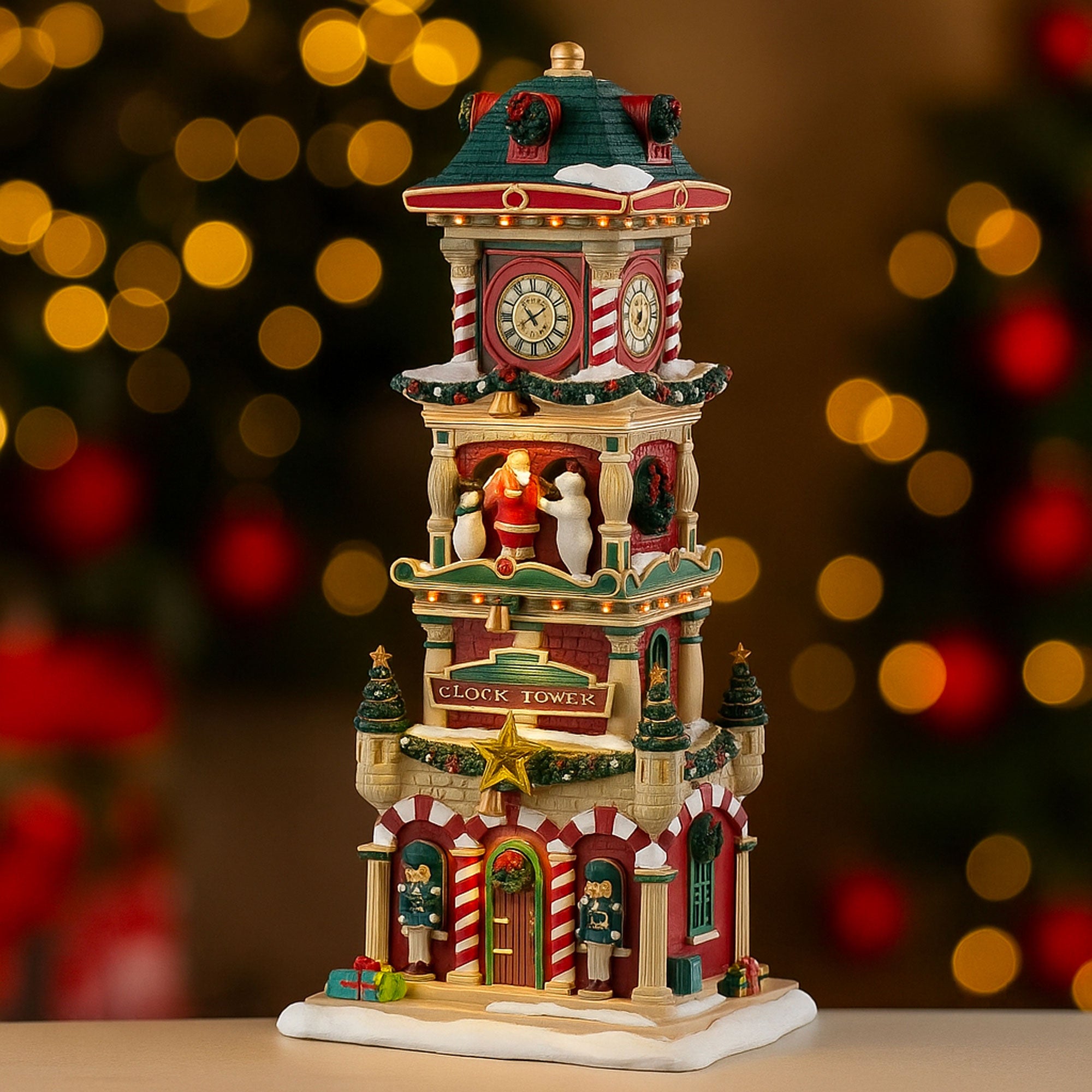 Villaggio Natalizio Torre con Orologio 13,7x28,8x11,1 cm con Luci e Suoni