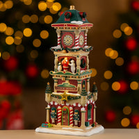 Villaggio Natalizio Torre con Orologio 13,7x28,8x11,1 cm con Luci e Suoni