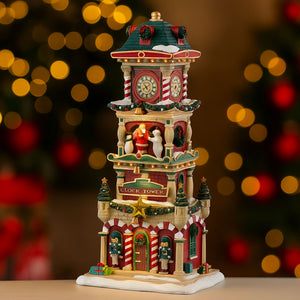 Villaggio Natalizio Torre con Orologio 13,7x28,8x11,1 cm con Luci e Suoni