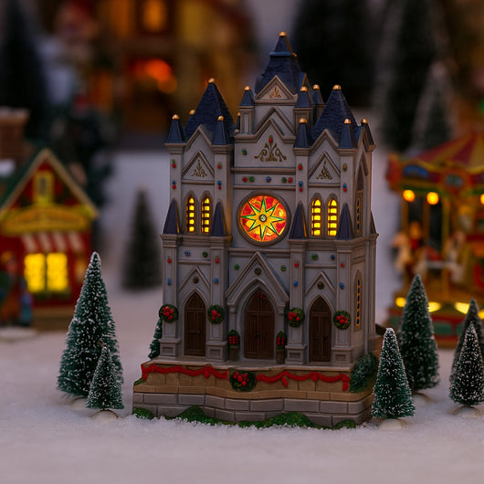 Villaggio Natalizio Cattedrale 18,5x15,5x22,2 cm con Luci e Suoni