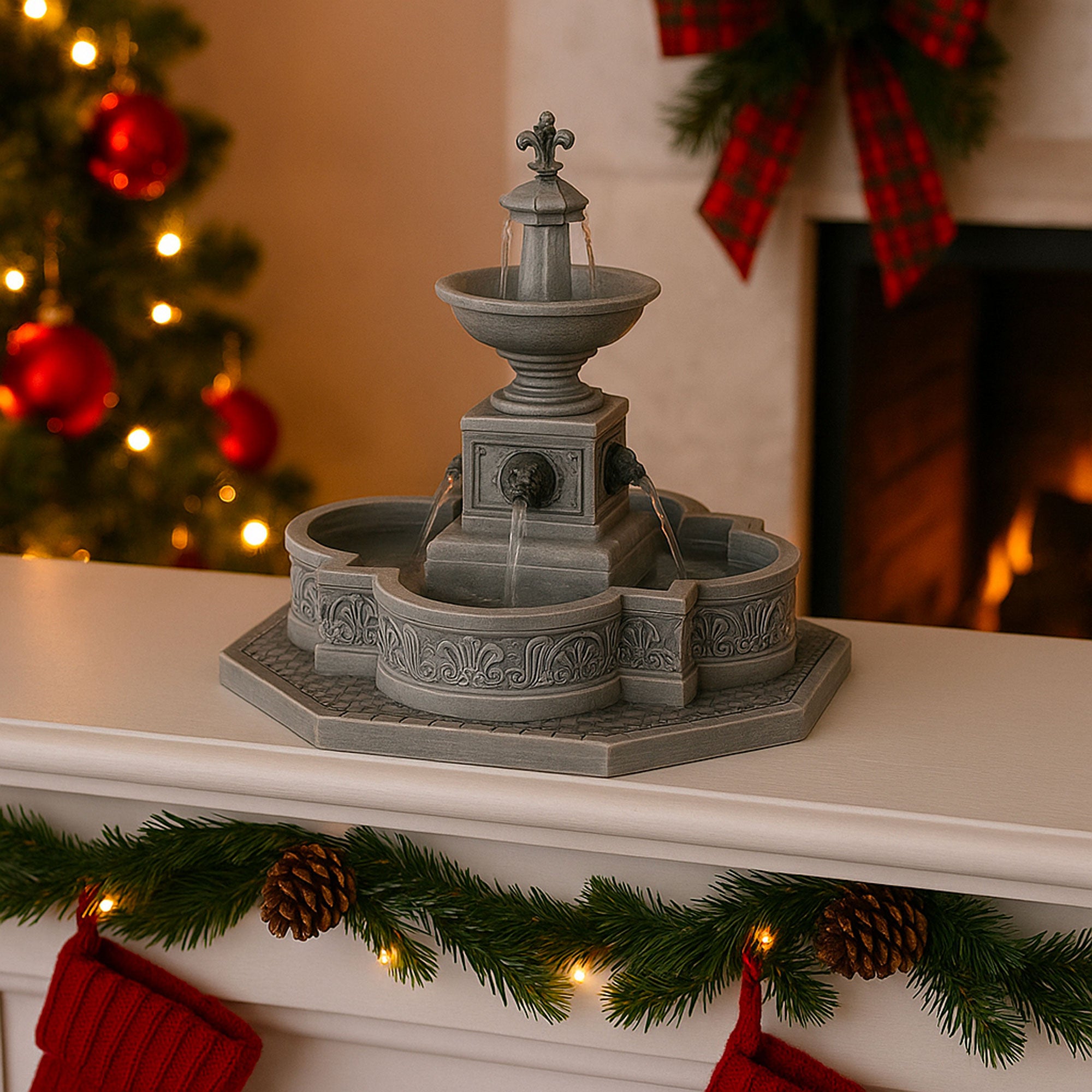 Villaggio Natalizio Fontana Modulare 22,5x19,5x18 cm con Effetto Acqua Realistico