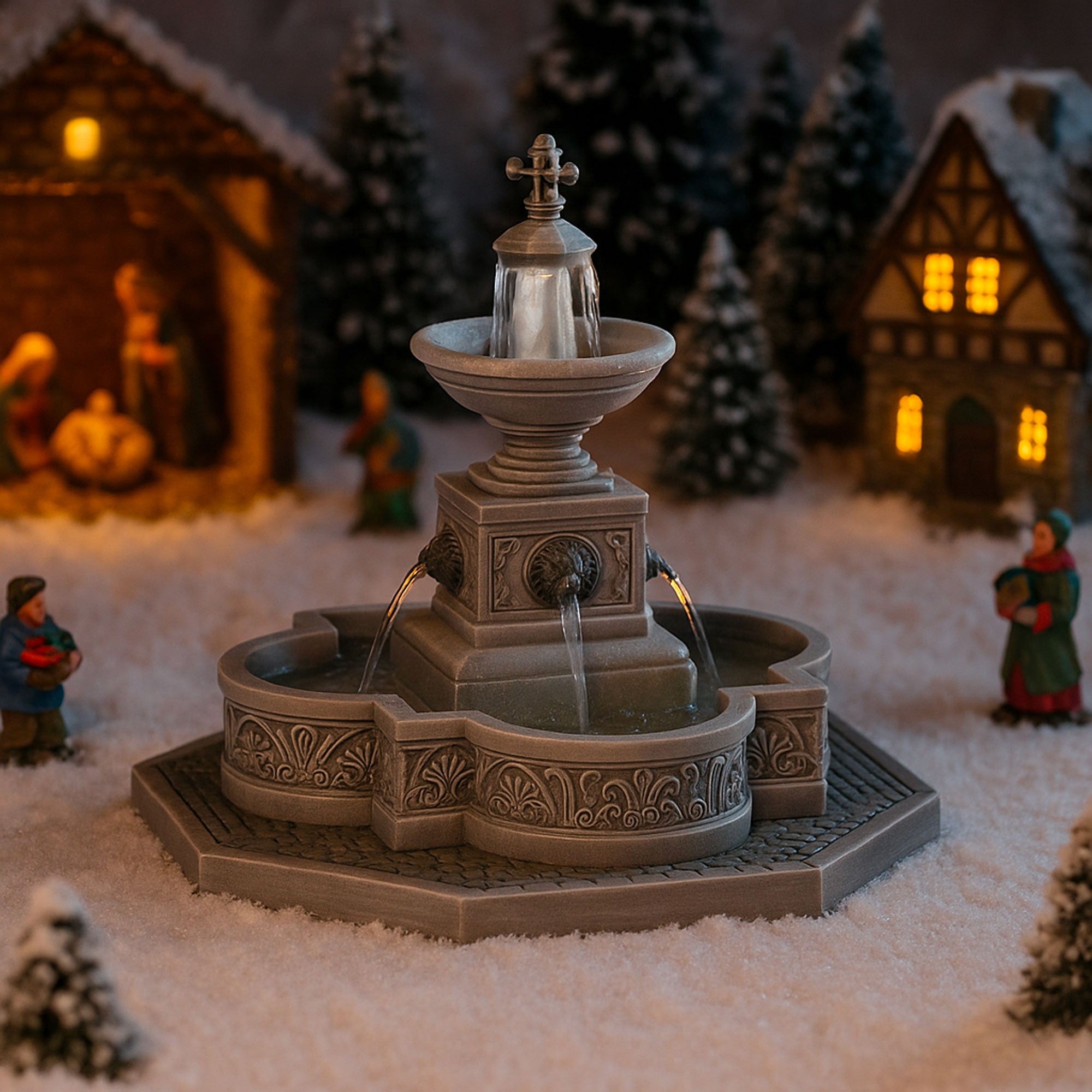 Villaggio Natalizio Fontana Modulare 22,5x19,5x18 cm con Effetto Acqua Realistico