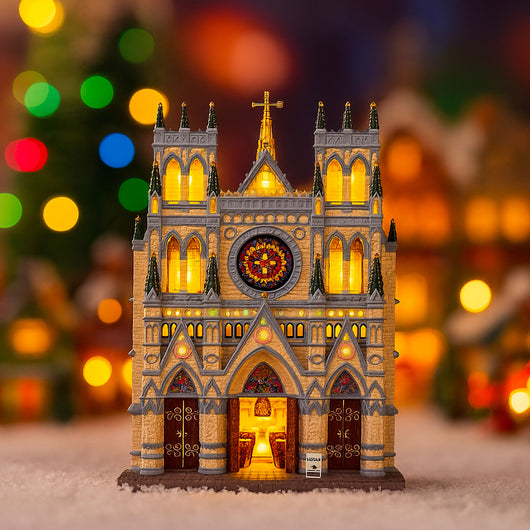 Villaggio Natalizio Cattedrale di San Patrizio 33x24x9,5 cm con Luci e Suoni