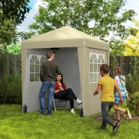 Gazebo da Giardino Pop-up Pieghevole Regolabile in Altezza Protezione UV 30+, 3 Pareti Laterali, Beige