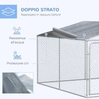 Kennel per Cani in Metallo con Tettuccio in Tessuto Oxford e Porta con Blocco, 4x4x2.3m