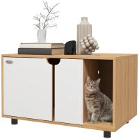 Mobile per lettiera maisonette per gatti su piedi, 2 in 1 porte stile scandinavo 80 x 48 x 48 cm naturale e bianco