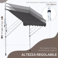 Tenda da Sole da Esterno 2x1.5m a Rullo con Manovella, Altezza e Angolazione Regolabile, Grigio