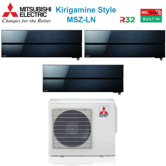Condizionatore Mitsubishi Electric Trial Split Kirigamine Style Onyx Black 9000+9000+12000 con MXZ-3F54VF R-32 Wi-Fi Integrato