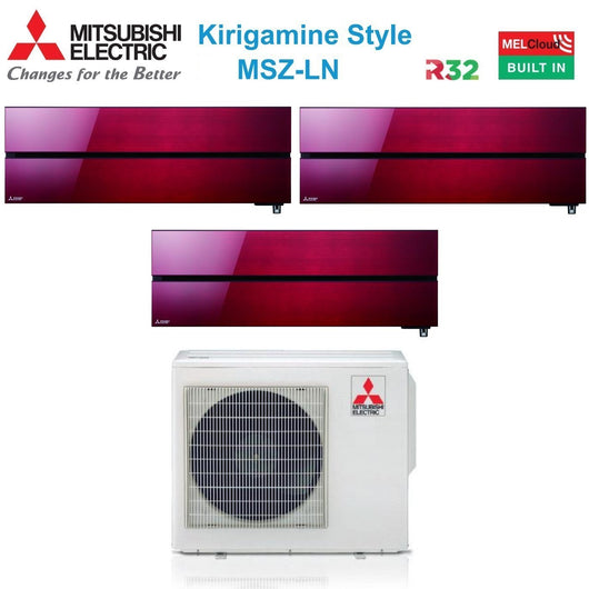 Condizionatore Mitsubishi Electric Trial Split Kirigamine Style Ruby Red 12000+12000+12000 con MXZ-3F68VF R-32 Wi-Fi Integrato