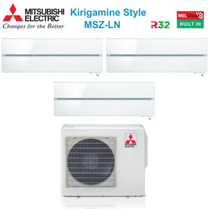 Condizionatore Mitsubishi Electric Trial Split Inverter serie Kirigamine Style MSZ-LN 9000+12000+12000 con MXZ-4F72VF Pearl White R-32 Wi-Fi Integrato Colore Bianco Perla