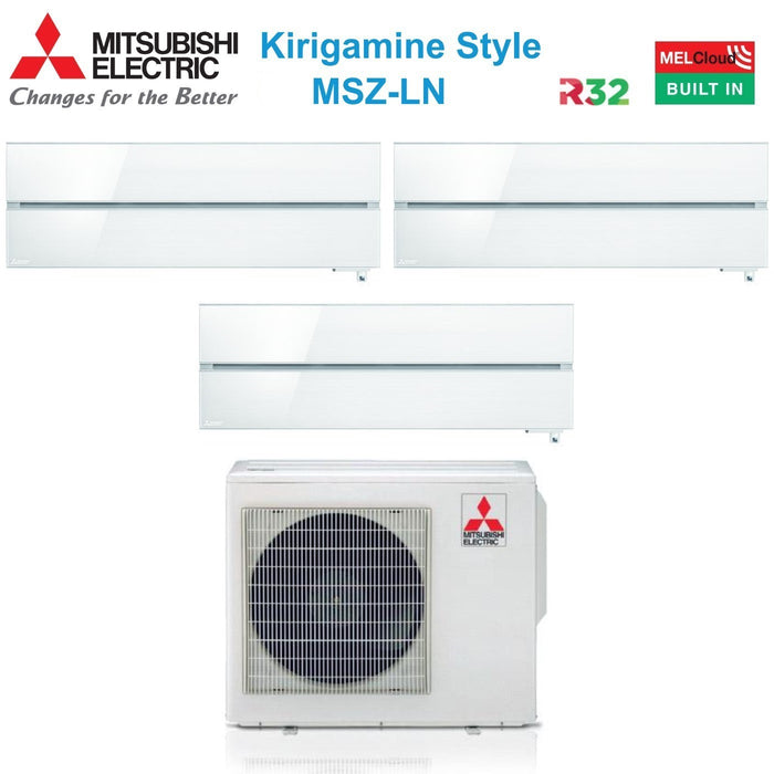 Condizionatore Mitsubishi Electric Trial Split Inverter serie Kirigamine Style MSZ-LN 9000+12000+12000 con MXZ-4F72VF Pearl White R-32 Wi-Fi Integrato Colore Bianco Perla