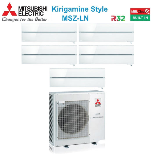 Climatizzatore Condizionatore Mitsubishi Electric Penta Split Inverter serie Kirigamine Style MSZ-LN 9+9+9+9+12 con MXZ-5F102VF Pearl White R-32 Wi-Fi Integrato Colore Bianco Perla 9000+9000+9000+9000+12000