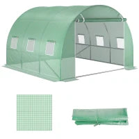 Telo Serra in PE con 6 Finestre, Porta Avvolgibile e Bordi Interrati, 3x3x2 m, Verde