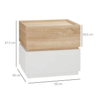 Comodino con 2 Cassetti in Legno, Design Moderno e Impilabile, 50x40x47.5cm