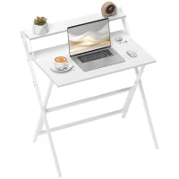 Scrivania Pieghevole con Ripiano per Monitor, 81.5x62x86.5 cm, Bianco