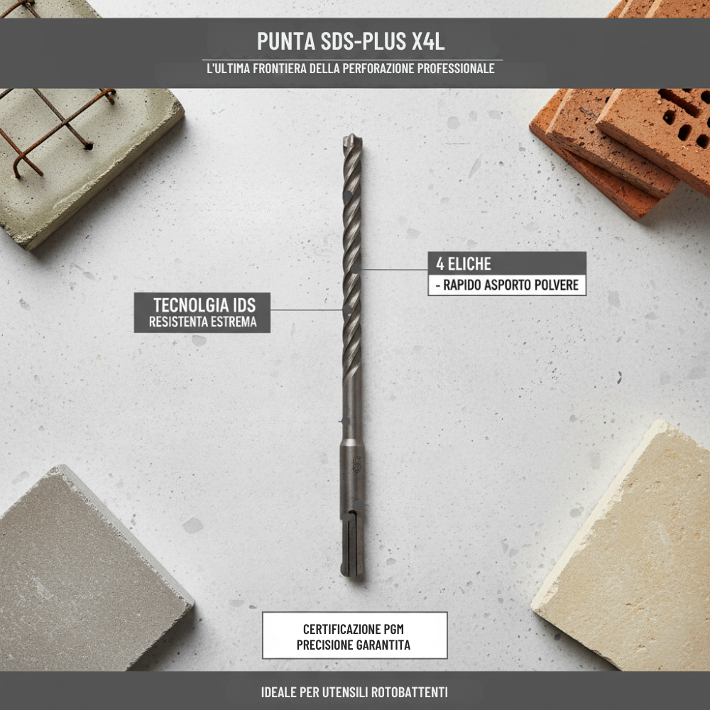 Punta sds-plus x4l per forare calcestruzzo e mattoni *** misura 14 x 465 mm, confezione 1