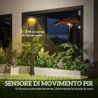 Lampione da Giardino a Energia Solare con Sensore PIR, in Alluminio e Vetro, 26x24x220 cm, Nero