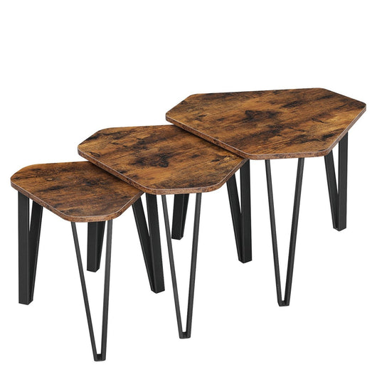 Tavolini laterali piccoli set di 3 tavolini impilabili per soggiorno impilabili robusti facili da montare struttura in acciaio stile industriale marrone 12_0006936