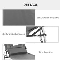 Sdraio da Mare con Foro per Lettura Pieghevole e Reclinabile su 4 Livelli in Tessuto Oxford e Acciaio, Grigio
