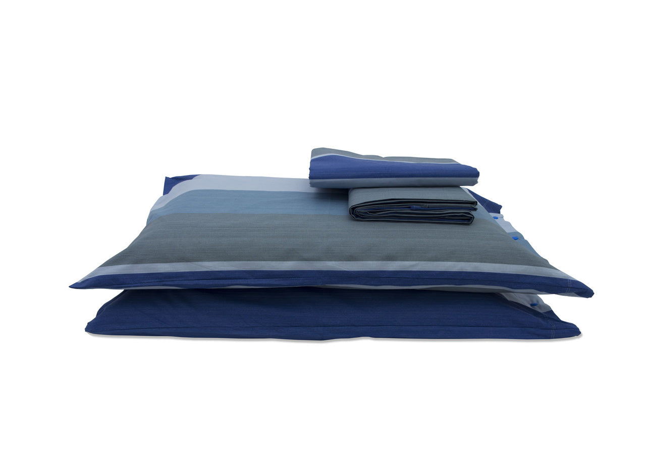 Completo Lenzuola In 100% Cotone Disegno Garda - Singolo - Blu