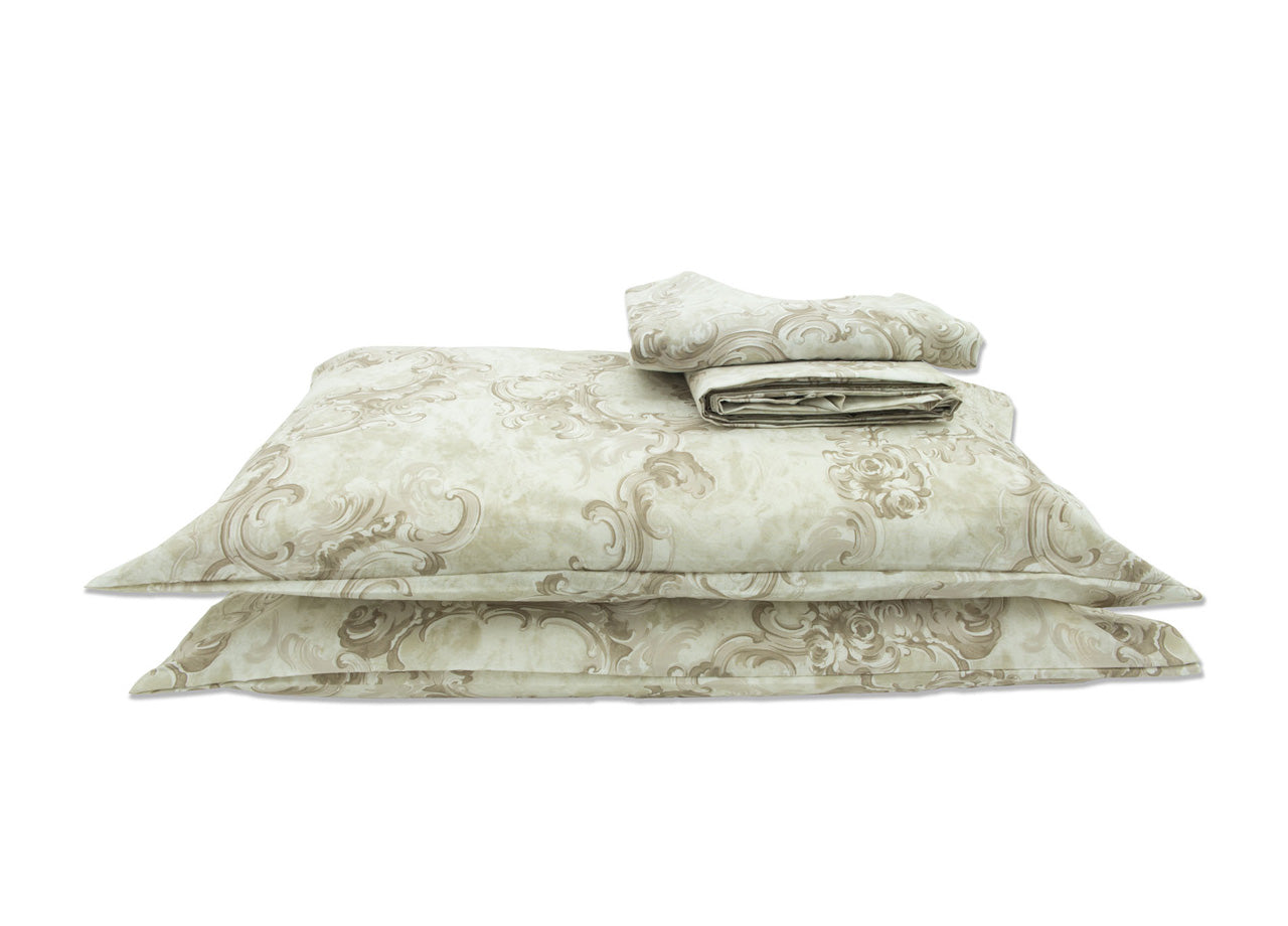 Completo Lenzuola In 100% Cotone Disegno Vigata - Matrimoniale - Beige