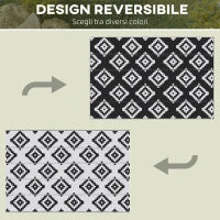 Tappeto Esterno per Balcone e Terrazza Reversibile con Fantasia Geometrica, 2.74x1.82 m, Nero e Bianco