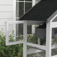 Voliera per Uccellini a 3 Porte con Casetta e Vassoio, in Legno e Metallo, 92x52x171 cm, Grigia e Nera