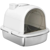 Casa Igienica per Gatti Lettiera Chiusa in Acciaio Inossidabile, Facile Pulizia, 52,4 x 41,3 x 39,9 cm, Bianco
