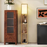 Lampada da Terra con Ripiani e Portalampada E27, Legno Naturale