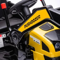 Escavatore Cavalcabile per Bambini a Batteria 6V con Doppio Motore, Velocità 1.5-2.5 km/h, Ruspa Giocattolo per Bambini di 3-5 Anni con Suoni e Luci, 132x62x65 cm, Giallo