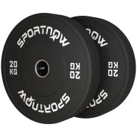 Set 2 Dischi Pesi da 20kg in Gomma con Foro da 2"/5 cm per Manubri e Bilancieri, Nero