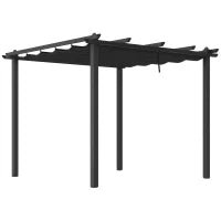 Pergola Gazebo 3x3 m con 8 Fori di Drenaggio, in Alluminio, Metallo e Poliestere, Grigio Scuro