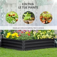 Letto per Orto Rialzato a Fondo Aperto con Rivestimento, in Acciaio Zincato, 120x120x30 cm, Grigio
